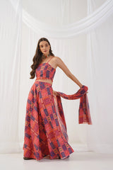 Red Printed Beads & Stones Ready to Wear Lehenga & Blouse With Dupatta ( JOLC D 1701 Red )