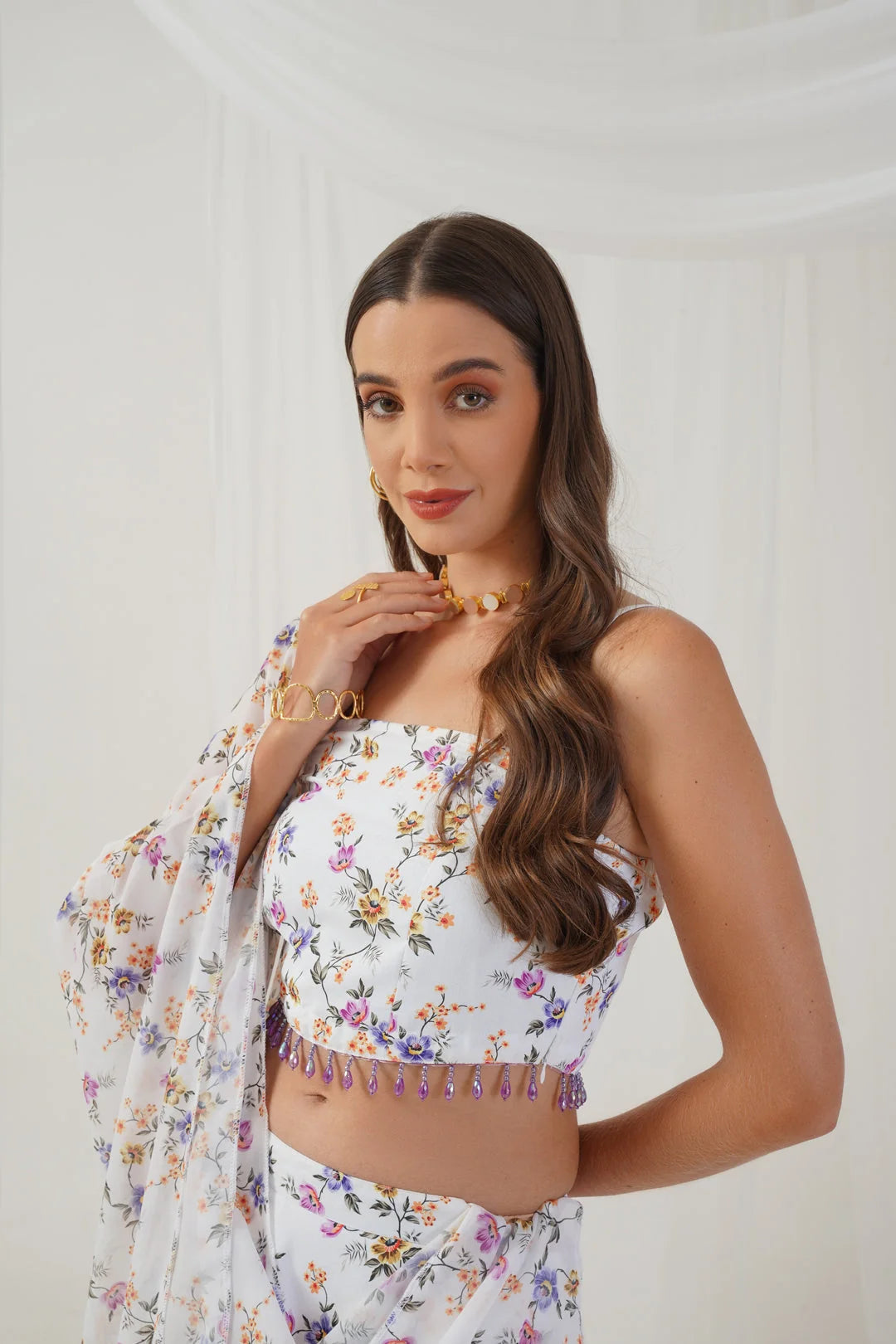 White Printed Lehenga Choli for Women | Designer Lehenga