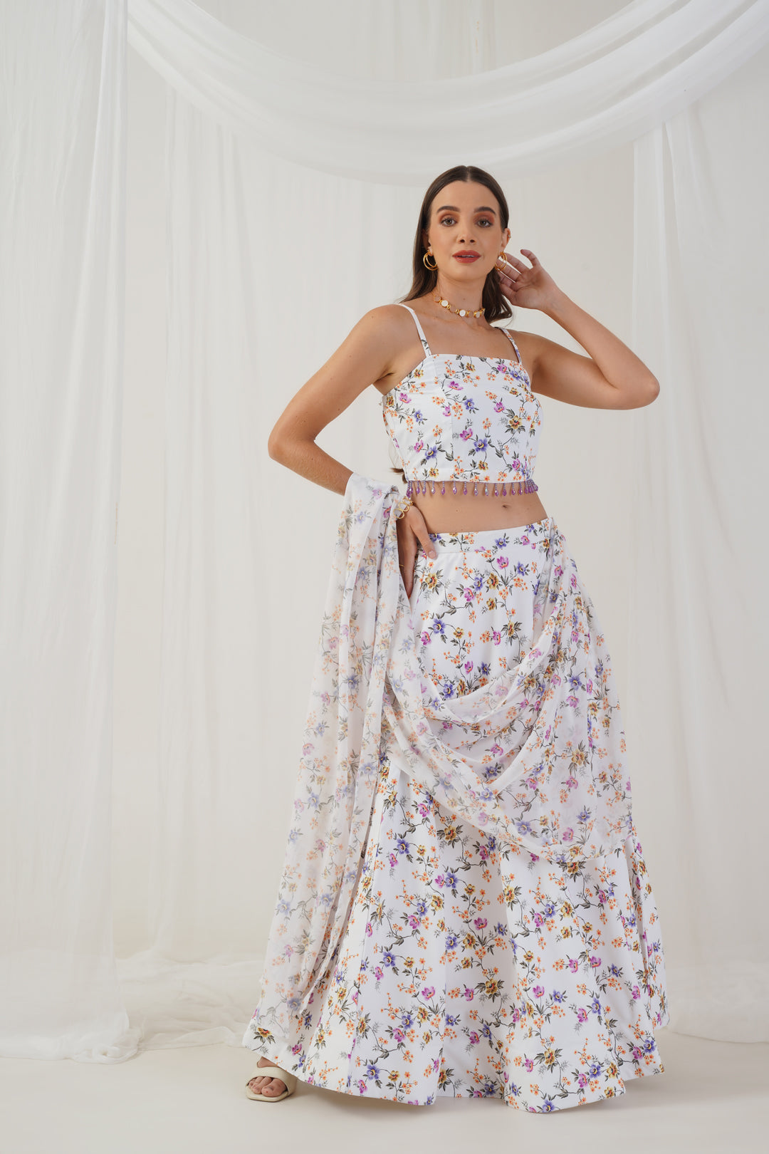 White Printed Lehenga Choli for Women | Designer Lehenga