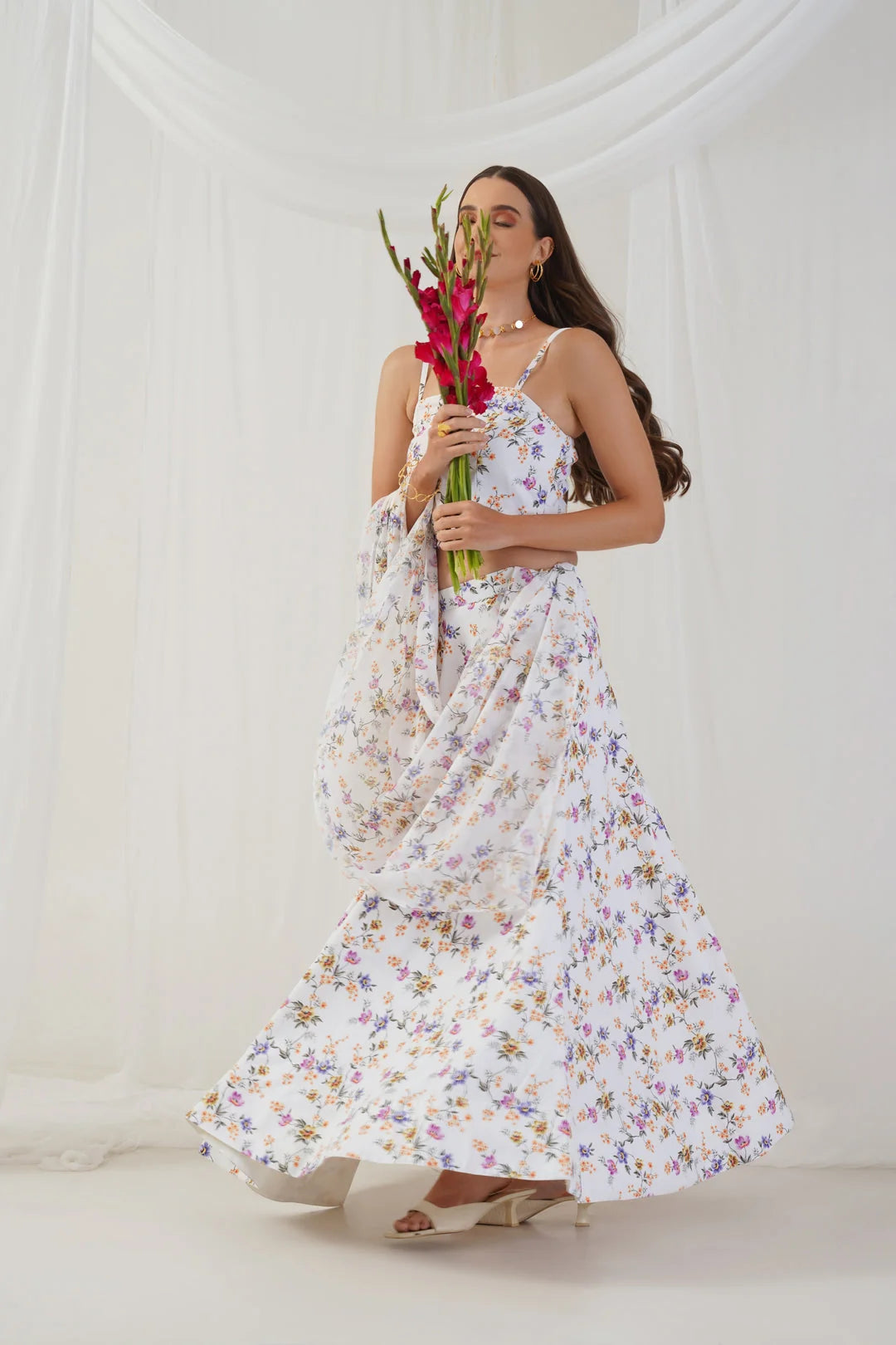 White Printed Lehenga Choli for Women | Designer Lehenga