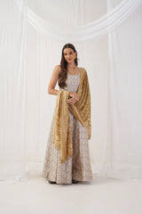 Ivory Jacquard Beads & Stones Ready to Wear Lehenga & Blouse With Dupatta ( JOLS D50DG 1703 Ivory )
