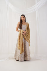 Ivory Jacquard Beads & Stones Ready to Wear Lehenga & Blouse With Dupatta ( JOLS D50DG 1703 Ivory )