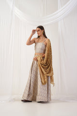 Ivory Jacquard Beads & Stones Ready to Wear Lehenga & Blouse With Dupatta ( JOLS D50DG 1703 Ivory )