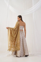 Ivory Jacquard Beads & Stones Ready to Wear Lehenga & Blouse With Dupatta ( JOLS D50DG 1703 Ivory )