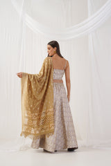 Ivory Jacquard Beads & Stones Ready to Wear Lehenga & Blouse With Dupatta ( JOLS D50DG 1703 Ivory )