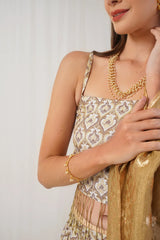 Ivory Jacquard Beads & Stones Ready to Wear Lehenga & Blouse With Dupatta ( JOLS D50DG 1703 Ivory )