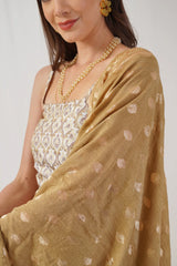 Ivory Jacquard Beads & Stones Ready to Wear Lehenga & Blouse With Dupatta ( JOLS D50DG 1703 Ivory )