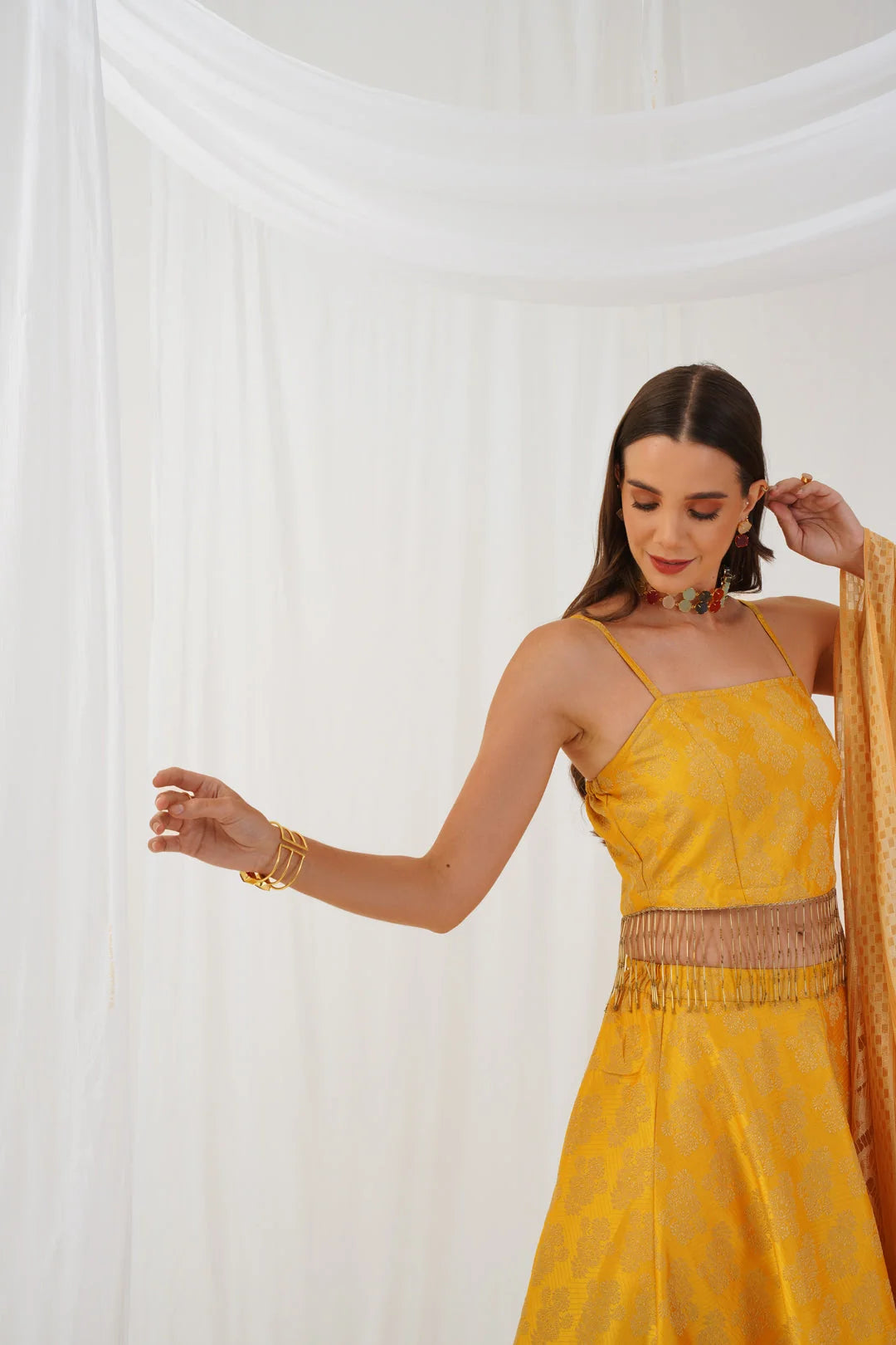 Yellow Beads & Stones Ready to Wear Lehenga & Blouse With Dupatta ( JOLS D50Gl 1702 Yellow )