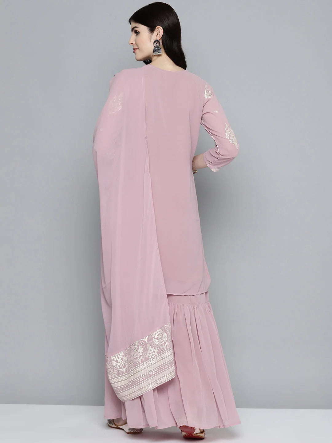Pink Foil Printed Kurta Sharara Set - Sharara Suits for Women