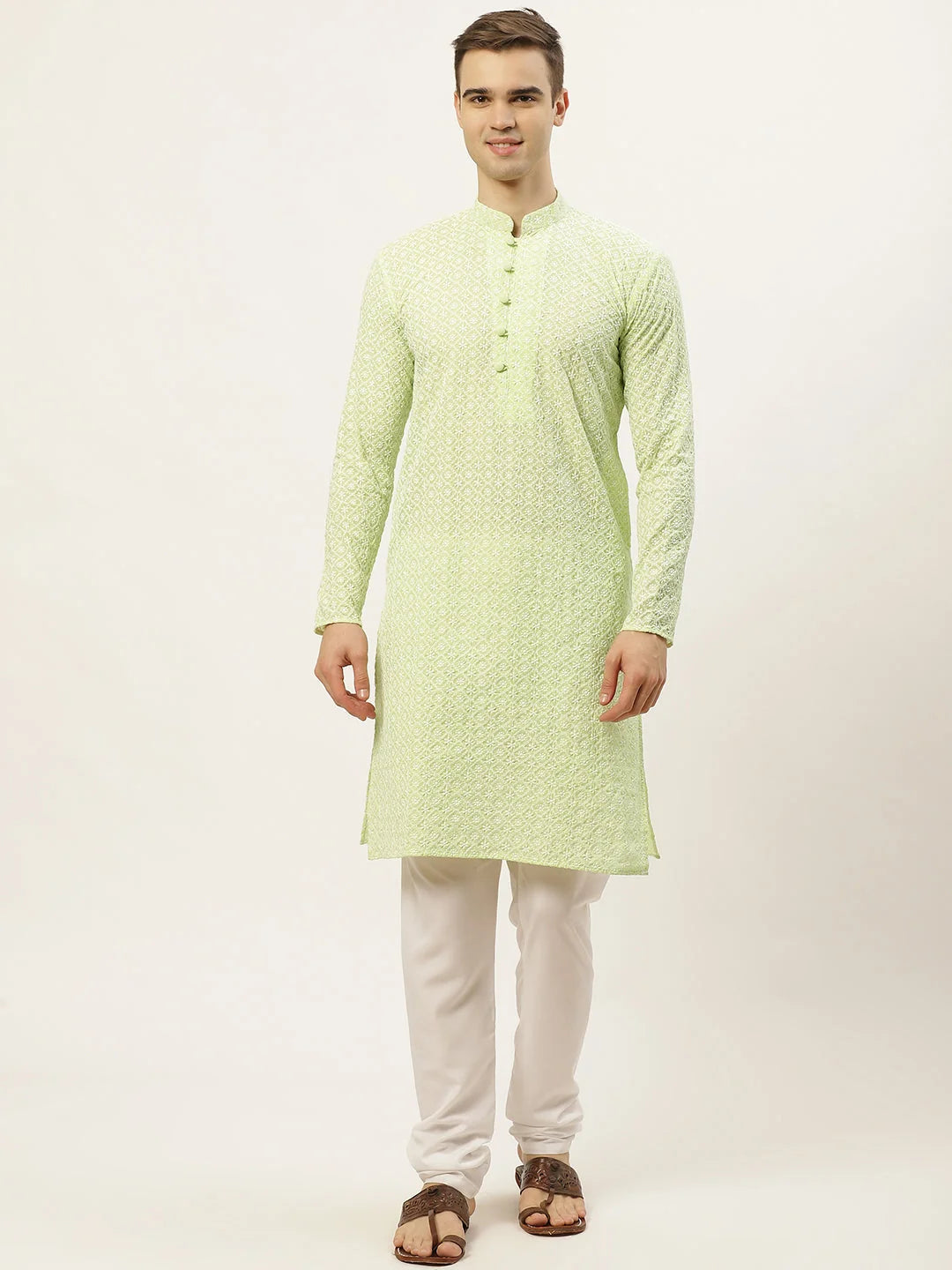 Men's Green Embroidered Kurta Payjama Sets