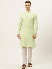 Men's Green Embroidered Kurta Payjama Sets