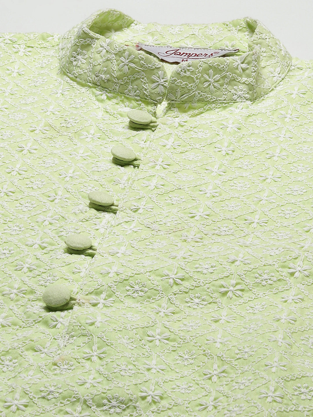Green Embroidered Kurta Pajama Set - Mens Cotton Ethnic Wear