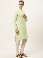Men's Green Embroidered Kurta Payjama Sets
