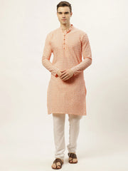 Men's Orange Embroidered Kurta Payjama Sets