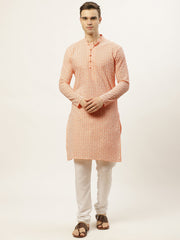 Men's Orange Embroidered Kurta Payjama Sets