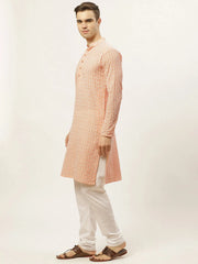 Men's Orange Embroidered Kurta Payjama Sets