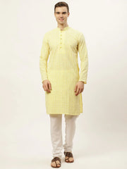 DesiQlo Men's Yellow Embroidered Kurta Only ( KO 626 Yellow ) [FF] [G-1-5]