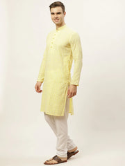 DesiQlo Men's Yellow Embroidered Kurta Only ( KO 626 Yellow ) [FF] [G-1-5]