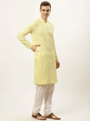 DesiQlo Men's Yellow Embroidered Kurta Only ( KO 626 Yellow ) [FF] [G-1-5]