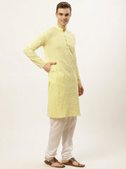 Men's Yellow Embroidered Kurta Payjama Sets