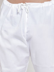 Men's White Solid Kurta with Pyjamas & Red Nehru Jacket
