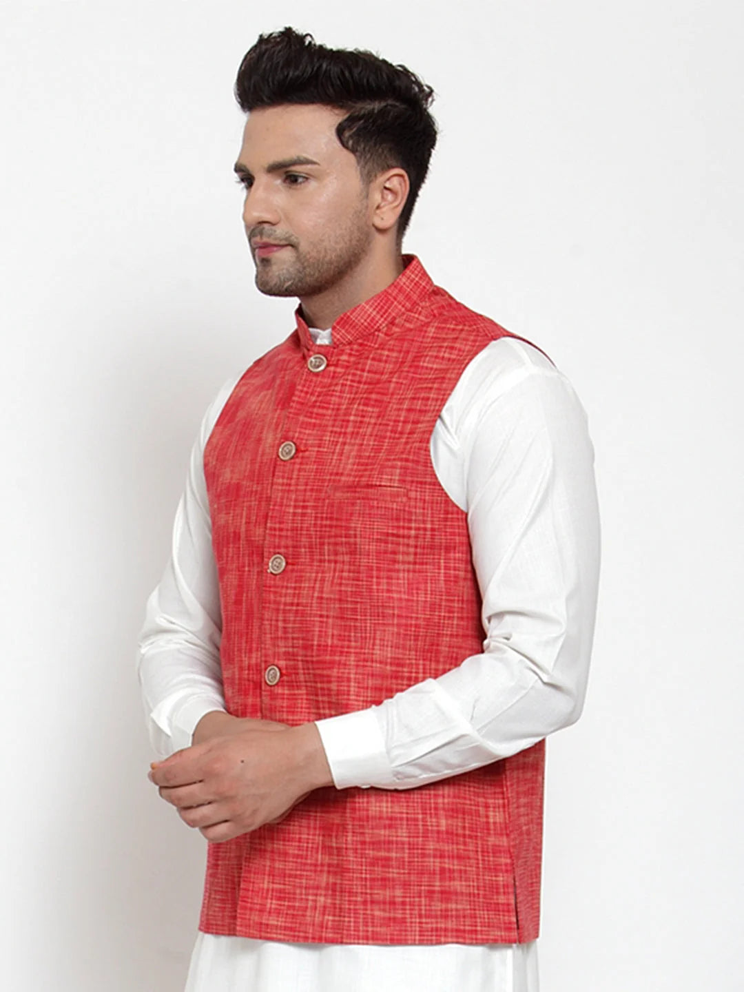Dark Red Cotton Nehru Jacket - Men's Ethnic Wear