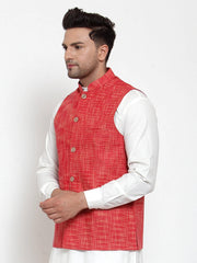 Men's Dark Red Woven Design Nehru Jacket
