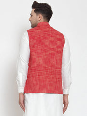Men's Dark Red Woven Design Nehru Jacket