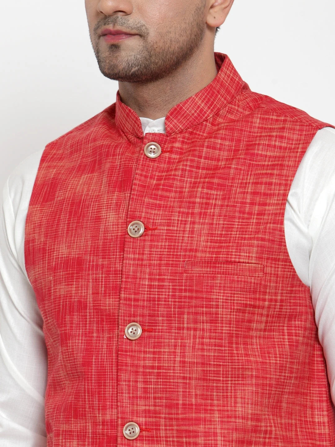 Dark Red Cotton Nehru Jacket - Men's Ethnic Wear
