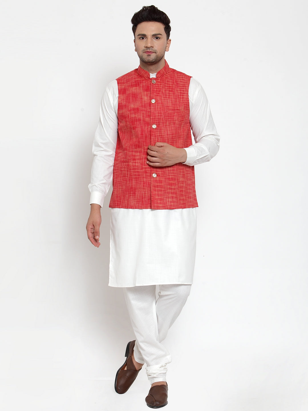 Dark Red Cotton Nehru Jacket - Men's Ethnic Wear