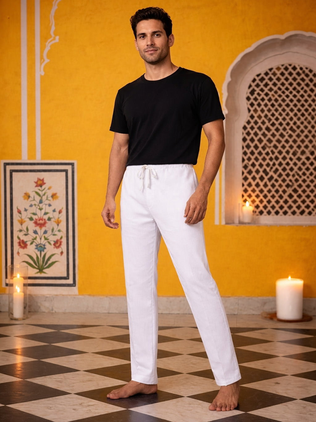 DesiQlo Men Pajamas - Multicolor - JOPJ_002White-Black_Pack-2_S
