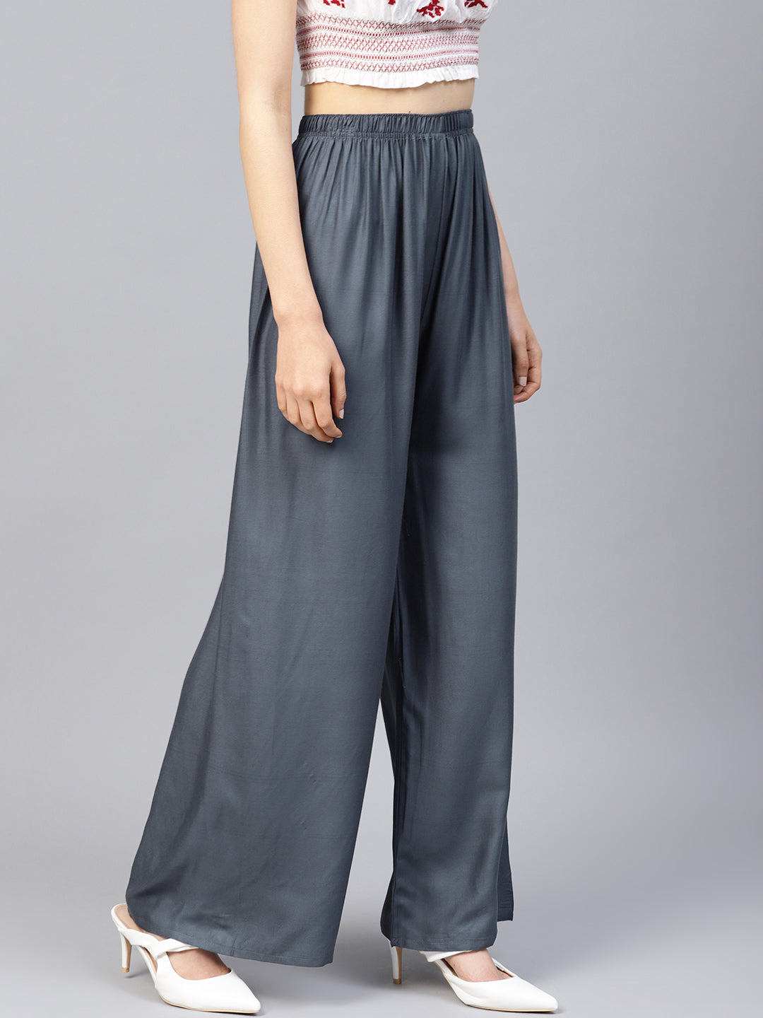 Grey Palazzo Pants for Women - Wide Leg, High Waisted Trousers