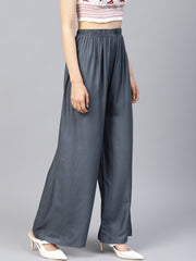 Women Grey Straight Elasticated Palazzo ( JOPL 2121 Grey )