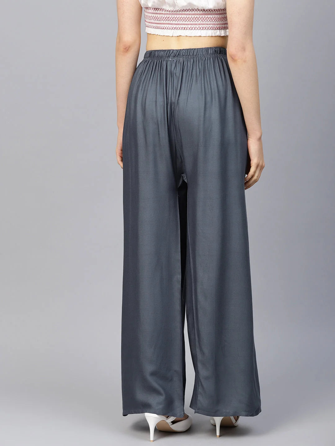Grey Palazzo Pants for Women - Wide Leg, High Waisted Trousers