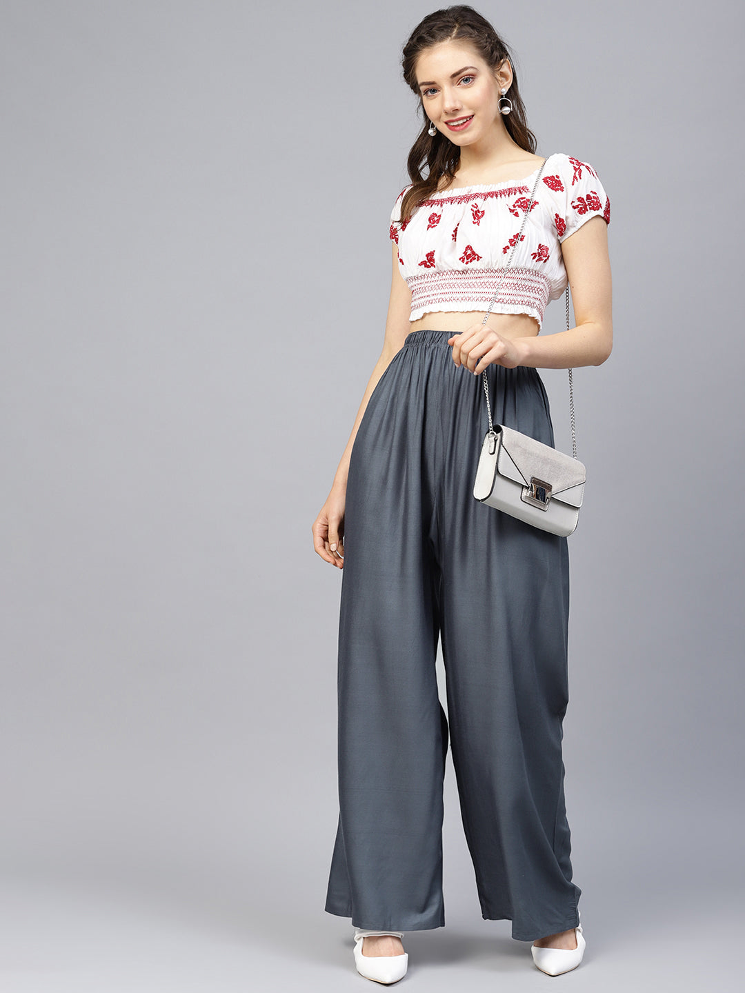 Grey Palazzo Pants for Women - Wide Leg, High Waisted Trousers