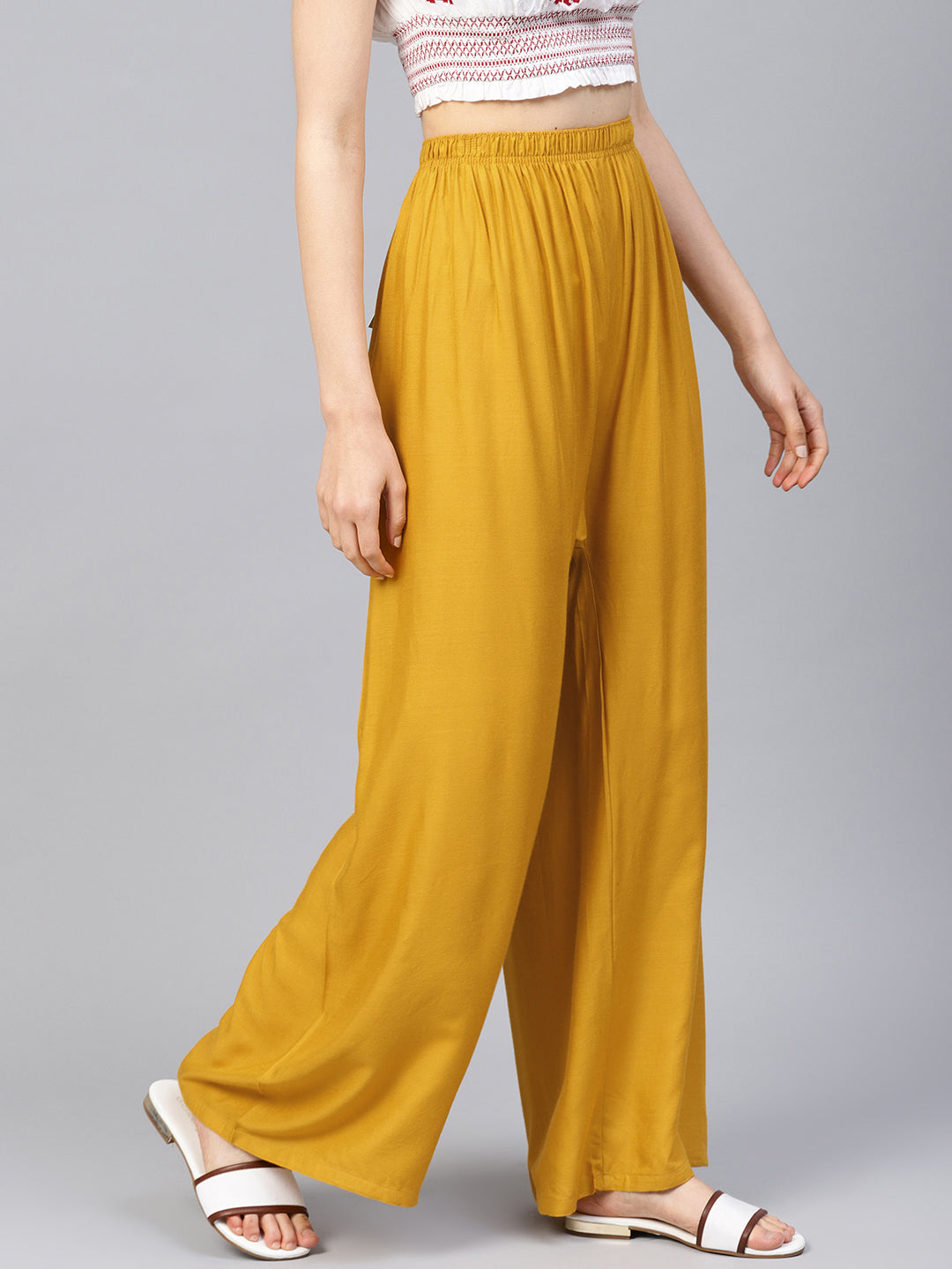 Mustard Palazzo Pants - High Waisted Women's Wide Leg Trousers