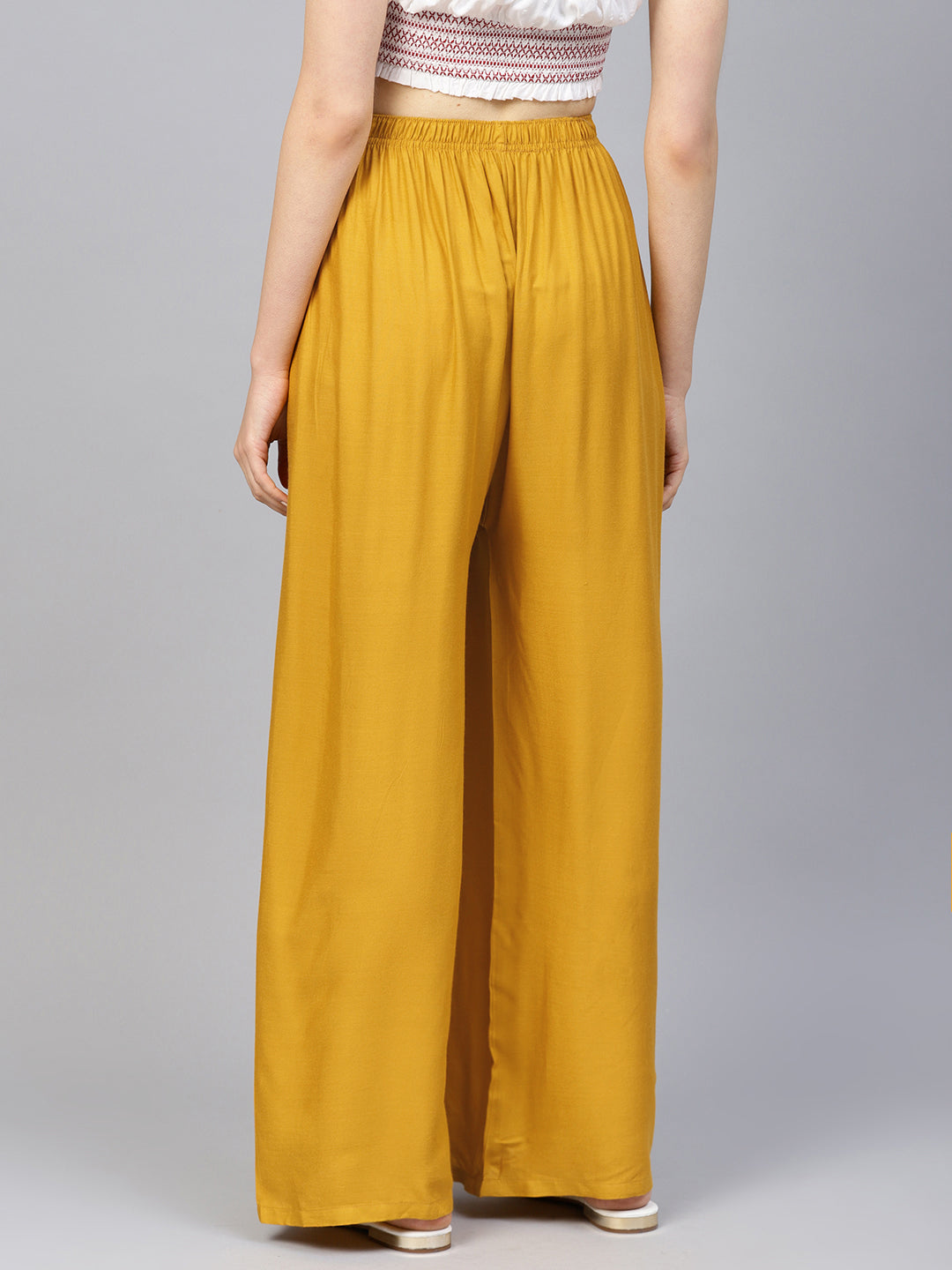 Mustard Palazzo Pants - High Waisted Women's Wide Leg Trousers