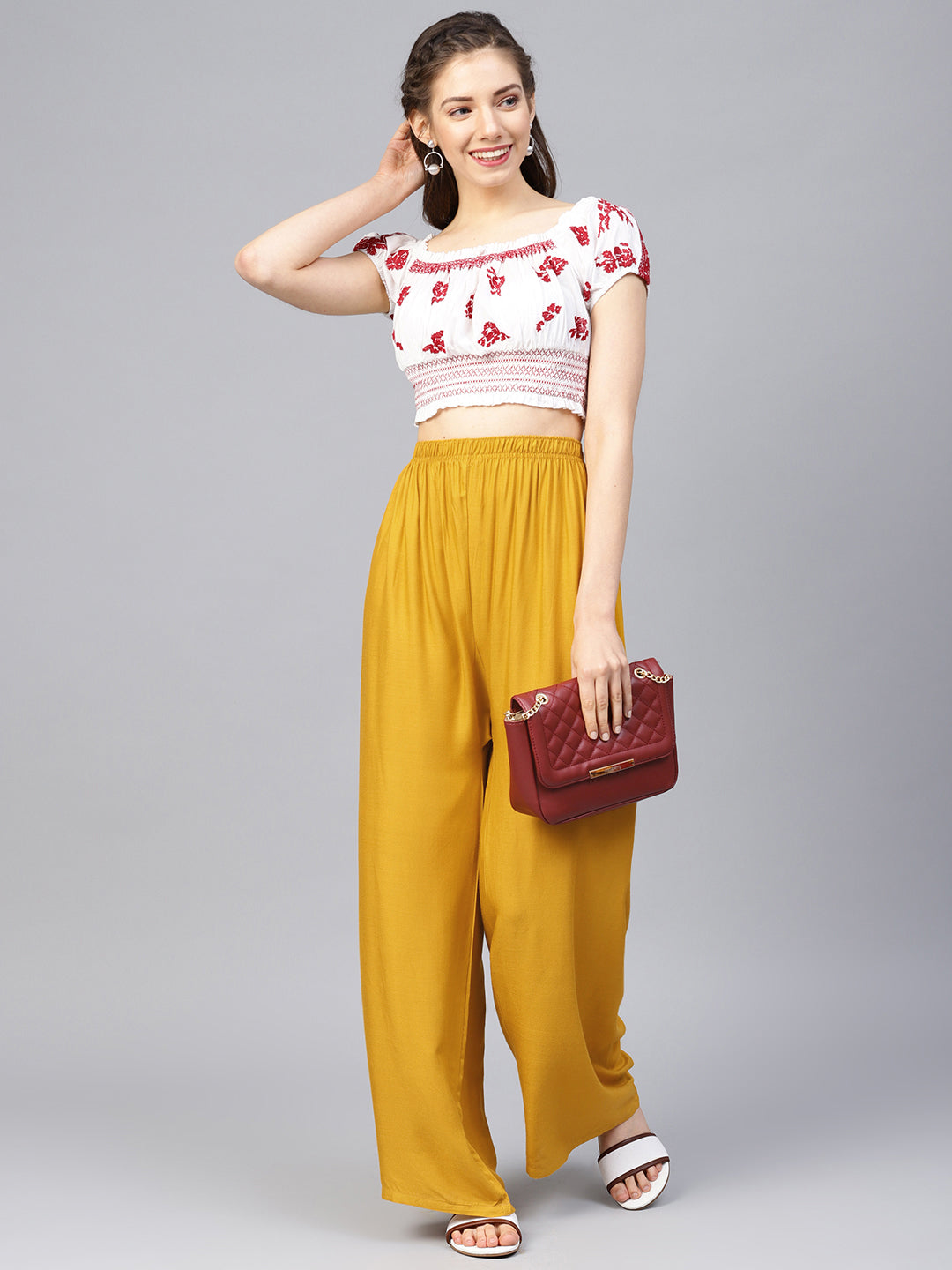 Mustard Palazzo Pants - High Waisted Women's Wide Leg Trousers