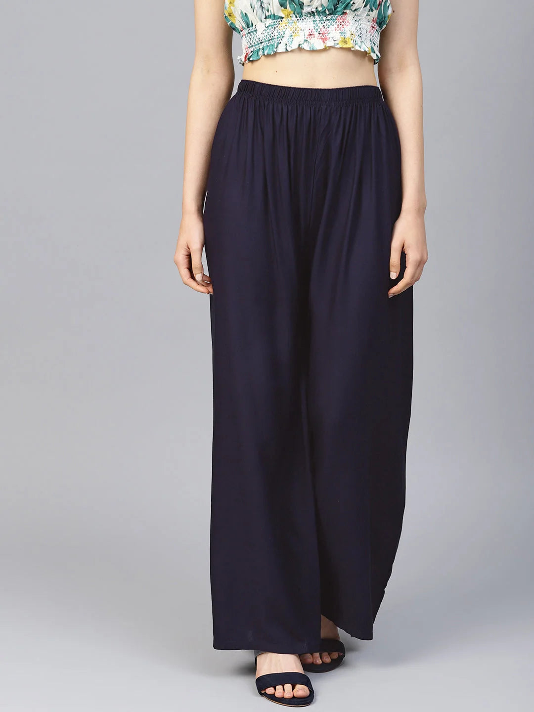 Navy Palazzo Pants for Women - High Waisted & Wide Leg Style