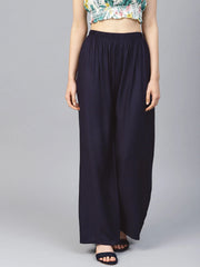 Women Navy Blue Straight Elasticated Palazzo ( JOPL 2121 Navy )