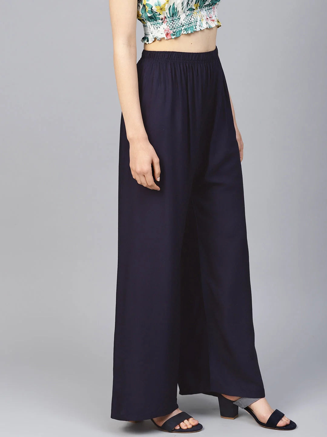 Navy Palazzo Pants for Women - High Waisted & Wide Leg Style
