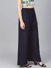 Women Navy Blue Straight Elasticated Palazzo ( JOPL 2121 Navy )
