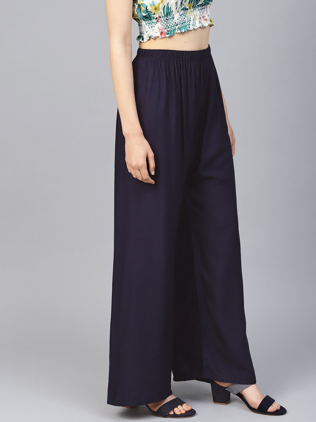 Navy Palazzo Pants for Women - High Waisted & Wide Leg Style
