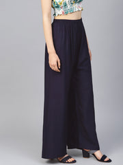 Women Navy Blue Straight Elasticated Palazzo ( JOPL 2121 Navy )