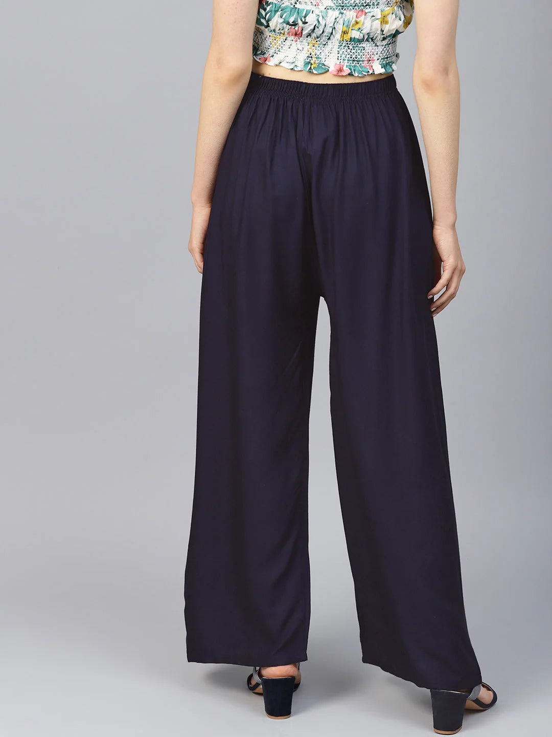 Navy Palazzo Pants for Women - High Waisted & Wide Leg Style