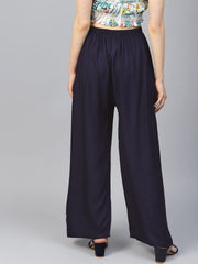 Women Navy Blue Straight Elasticated Palazzo ( JOPL 2121 Navy )