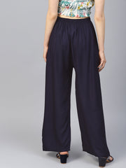 Women Navy Blue Straight Elasticated Palazzo ( JOPL 2121 Navy )