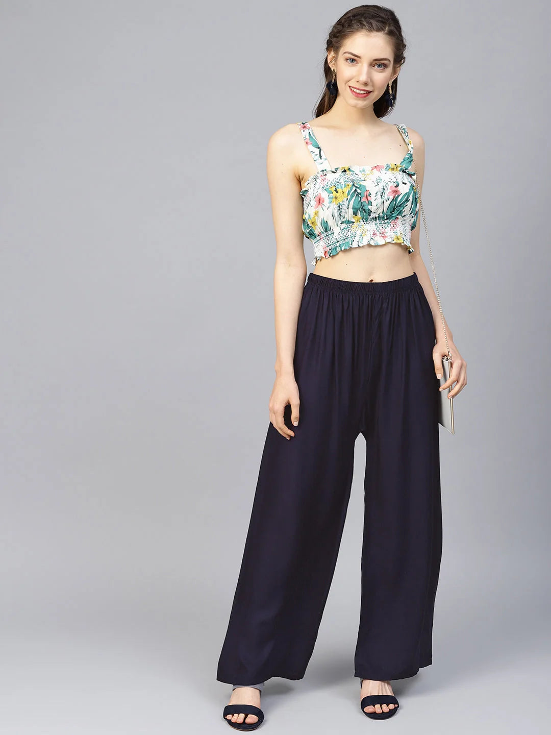 Navy Palazzo Pants for Women - High Waisted & Wide Leg Style