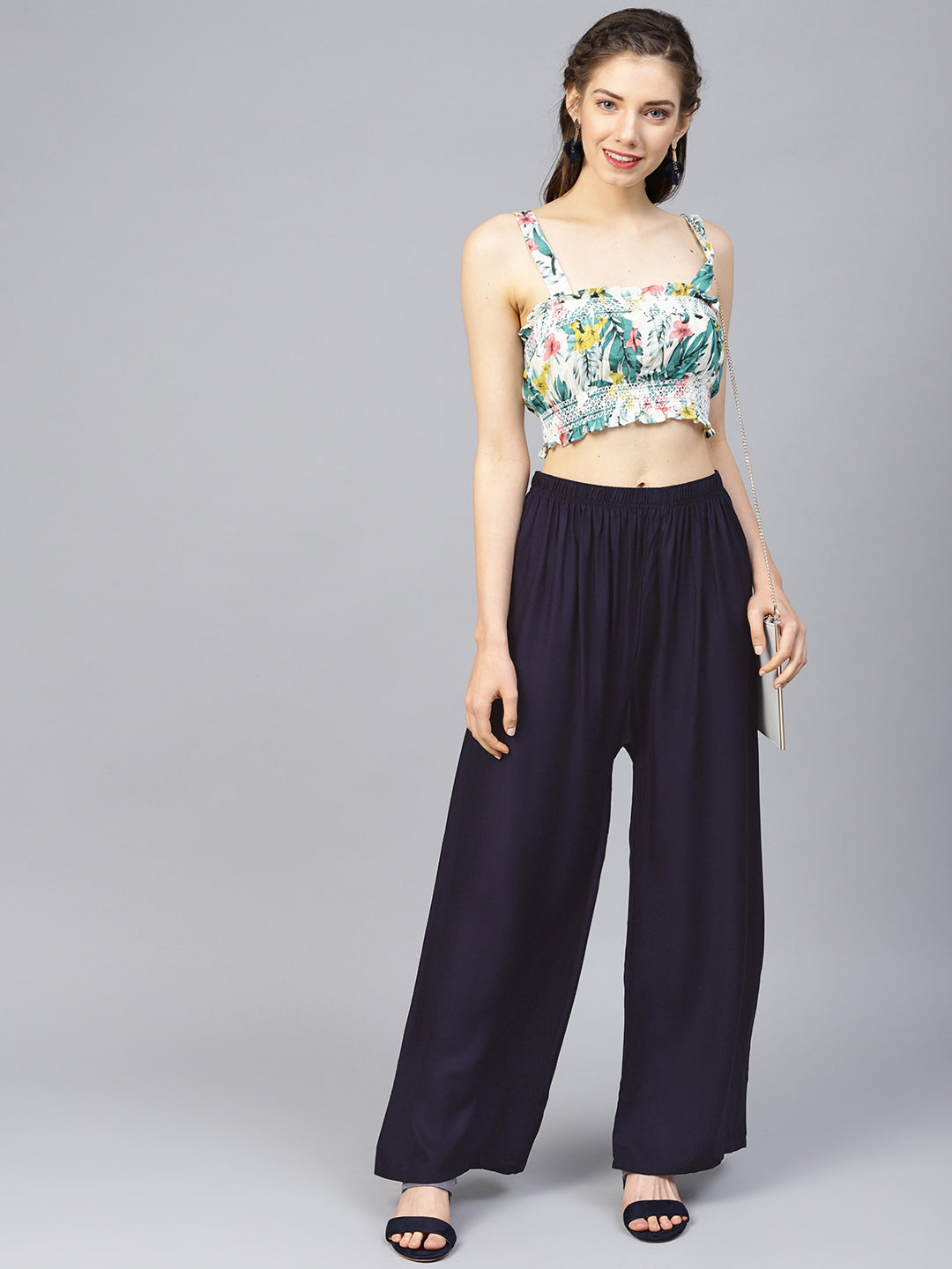 Navy Palazzo Pants for Women - High Waisted & Wide Leg Style