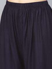 Women Navy Blue Straight Elasticated Palazzo ( JOPL 2121 Navy )